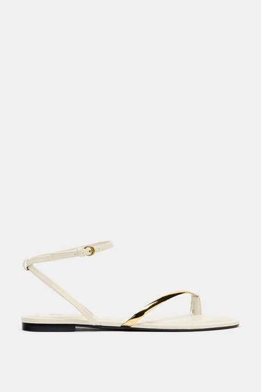 Zara FLAT SANDALS WITH DETAILS - Off White