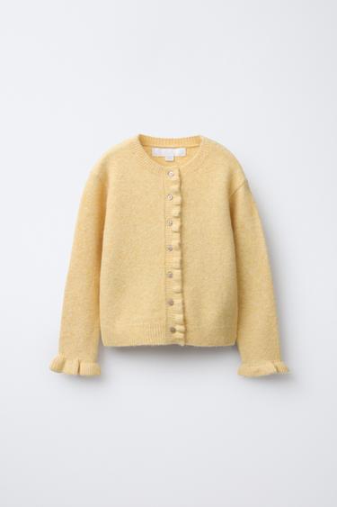 RUFFLE KNIT CARDIGAN WITH WOOL - Mustard Yellow by Zara