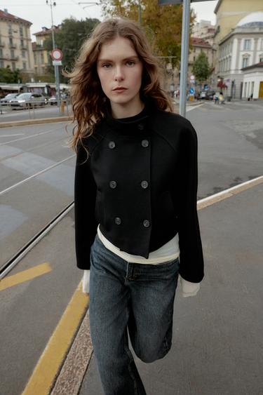 DOUBLE-BREASTED CROPPED JACKET - Black by Zara
