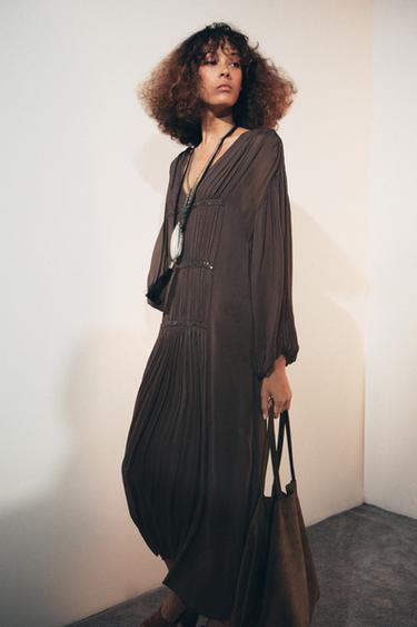 EMBROIDERED BEADED DRESS ZW COLLECTION - Mink by Zara