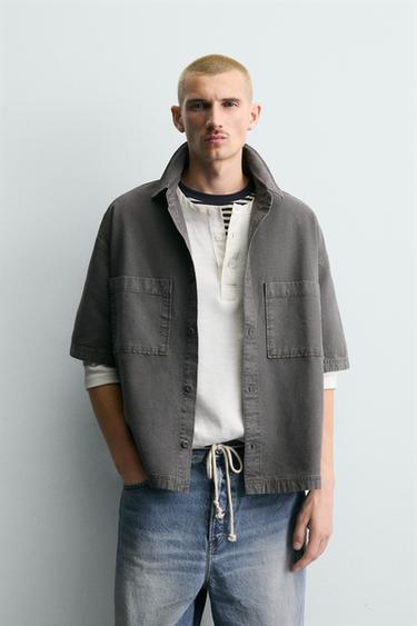 TEXTURED SHIRT WITH POCKETS - Grey by Zara
