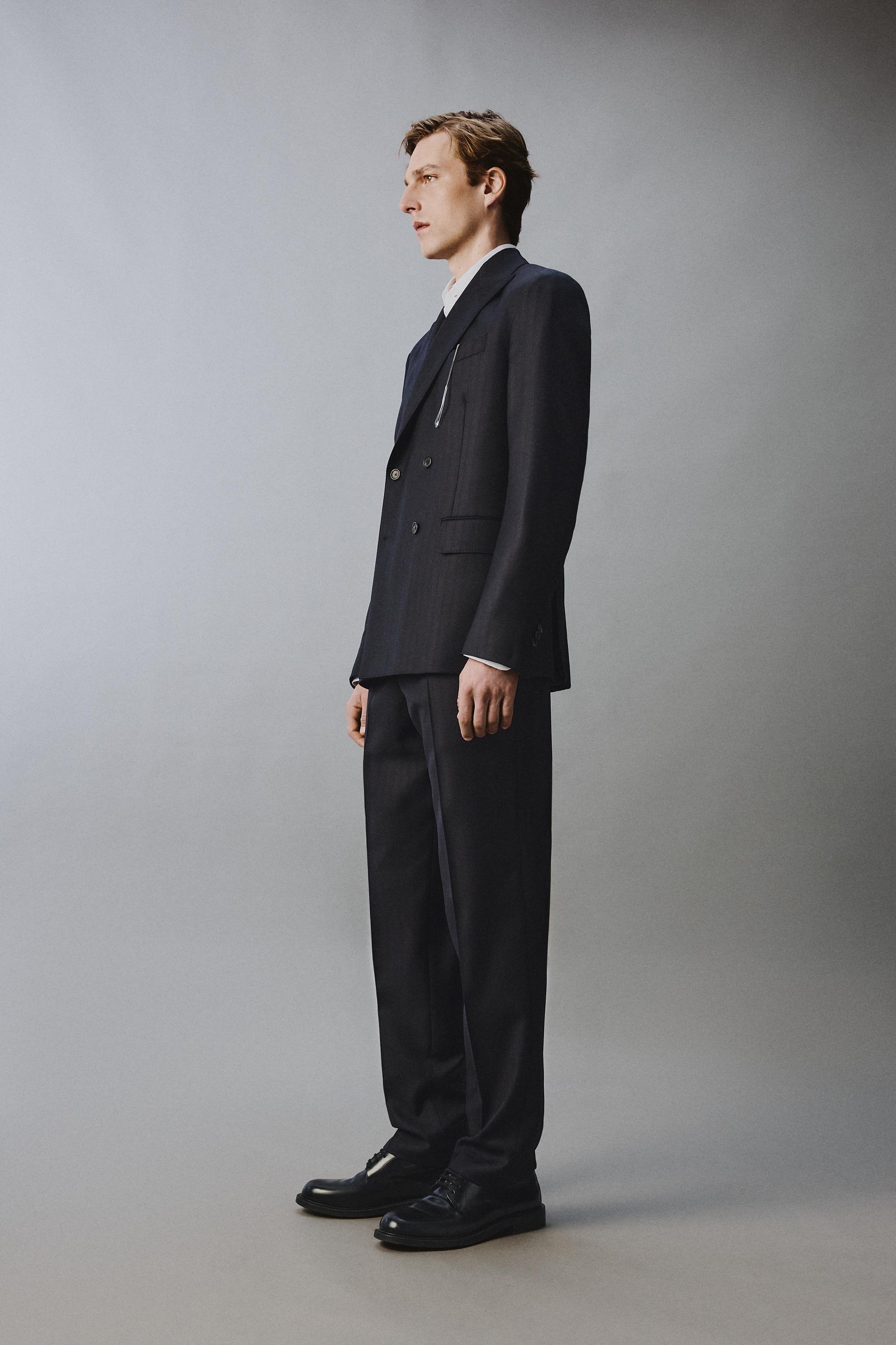 100% WOOL PINSTRIPE SUIT BLAZER