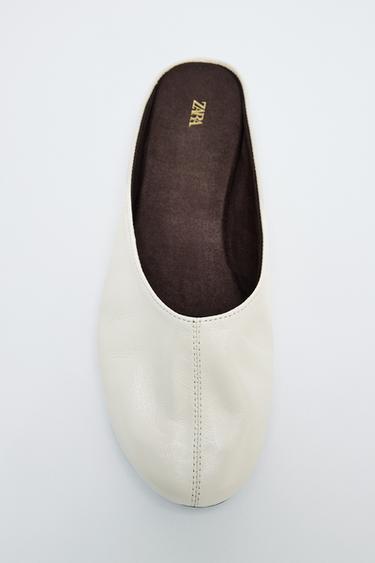 Zara LEATHER SLINGBACK FLATS - Off White