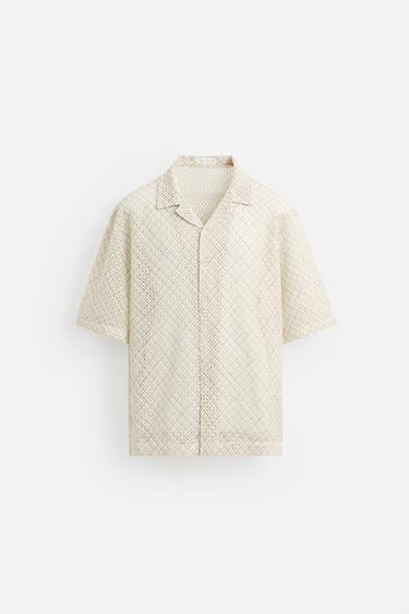 TEXTURED SHIRT WITH CUTWORK - Beige-pink by Zara