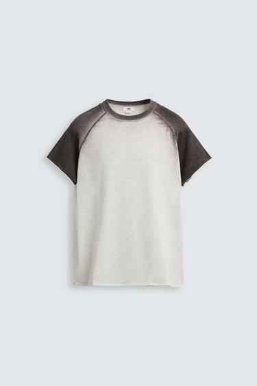 Zara SPRAY PRINT KNIT T-SHIRT - Oyster-white