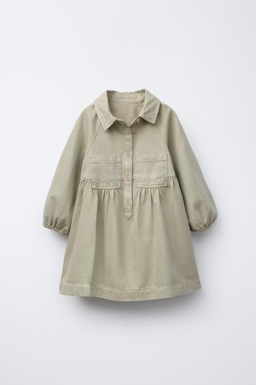 VESTIDO FLUIDO COM BOLSOS - Caqui da Zara