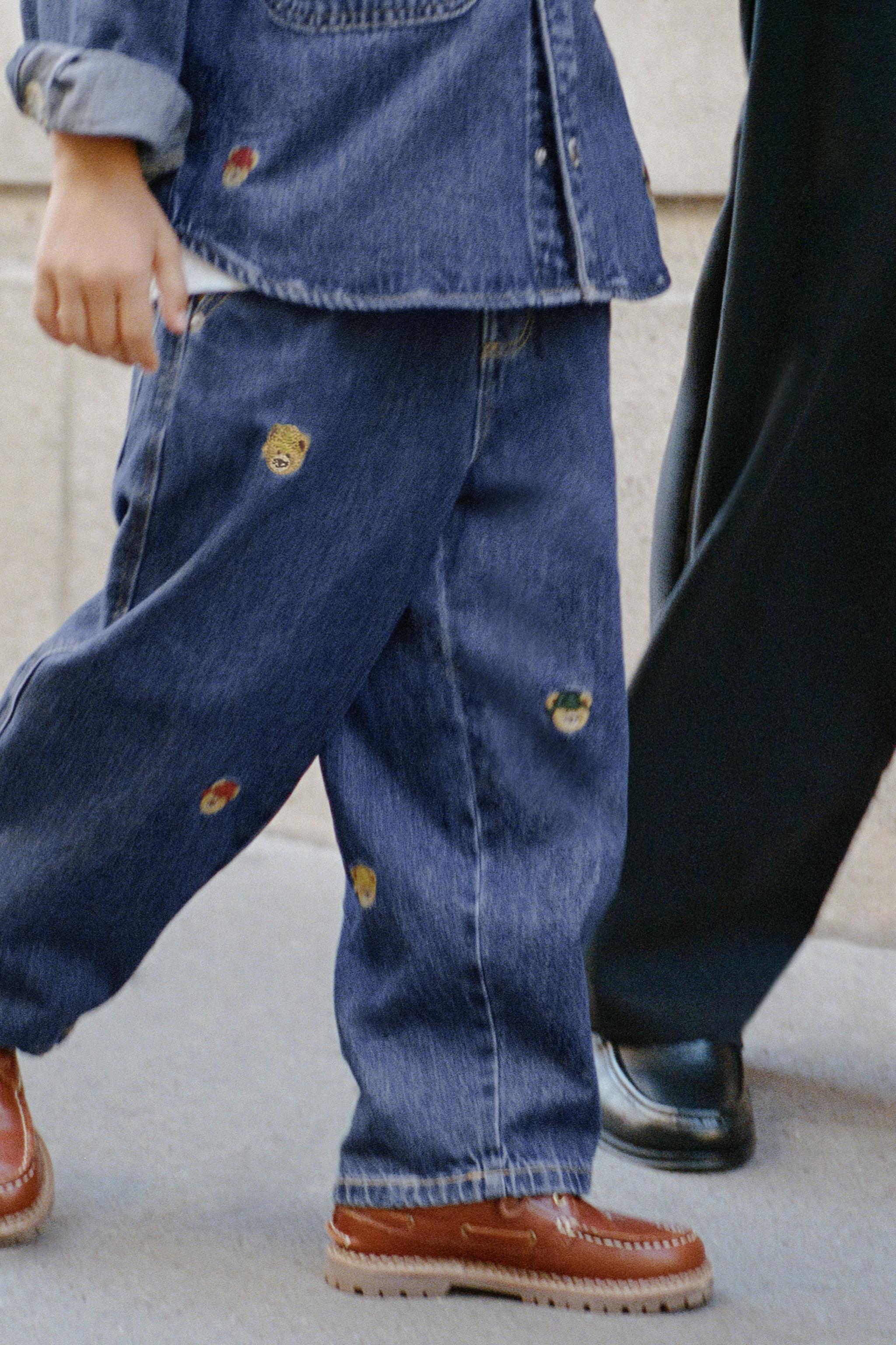 EMBROIDERED BEAR BALLOON JEANS — Indigo