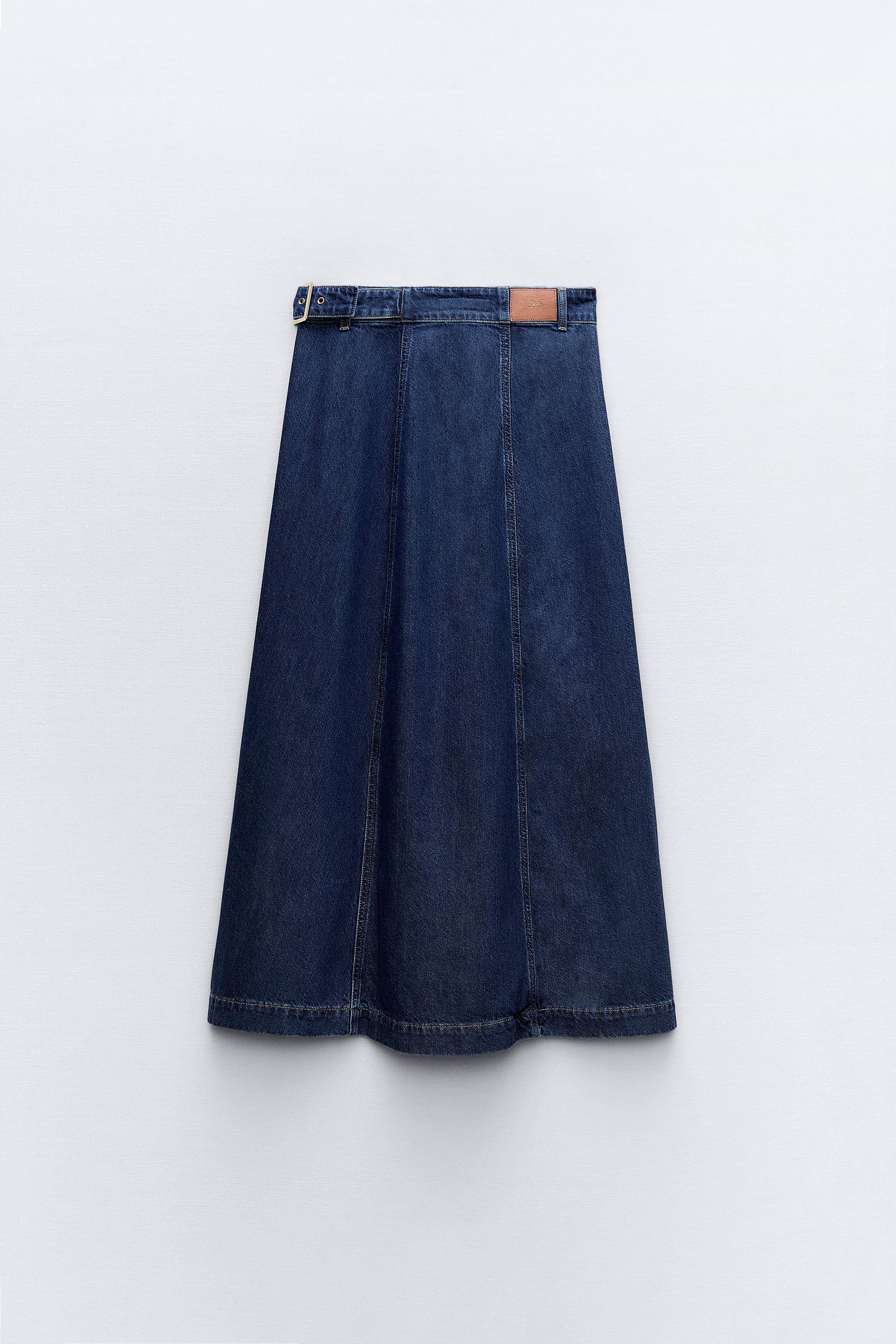 Z1975 SIDE BUCKLE DENIM MIDI SKIRT