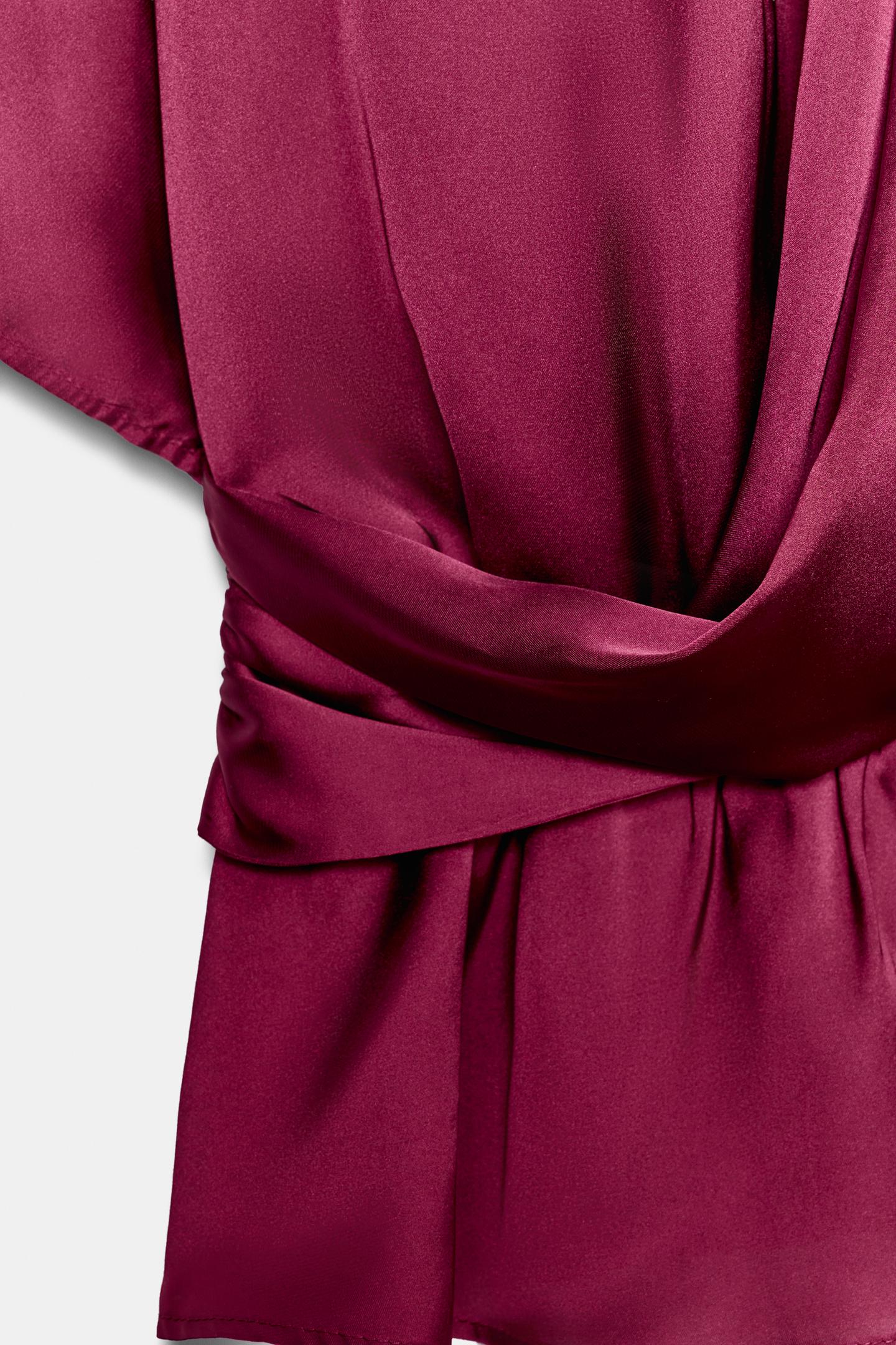 Женская блузка Zara Satin Draped Blouse, цвет: Светлый тёмно-бордовый — фото 10