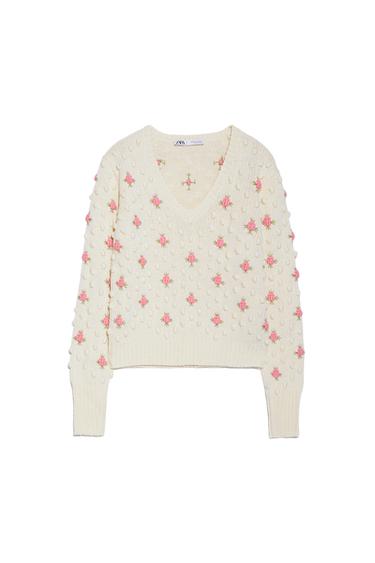 FLORAL POMPOM SWEATER TRF