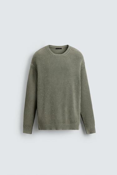 PULL DÉLAVÉ CANNELÉ - Vert de Zara