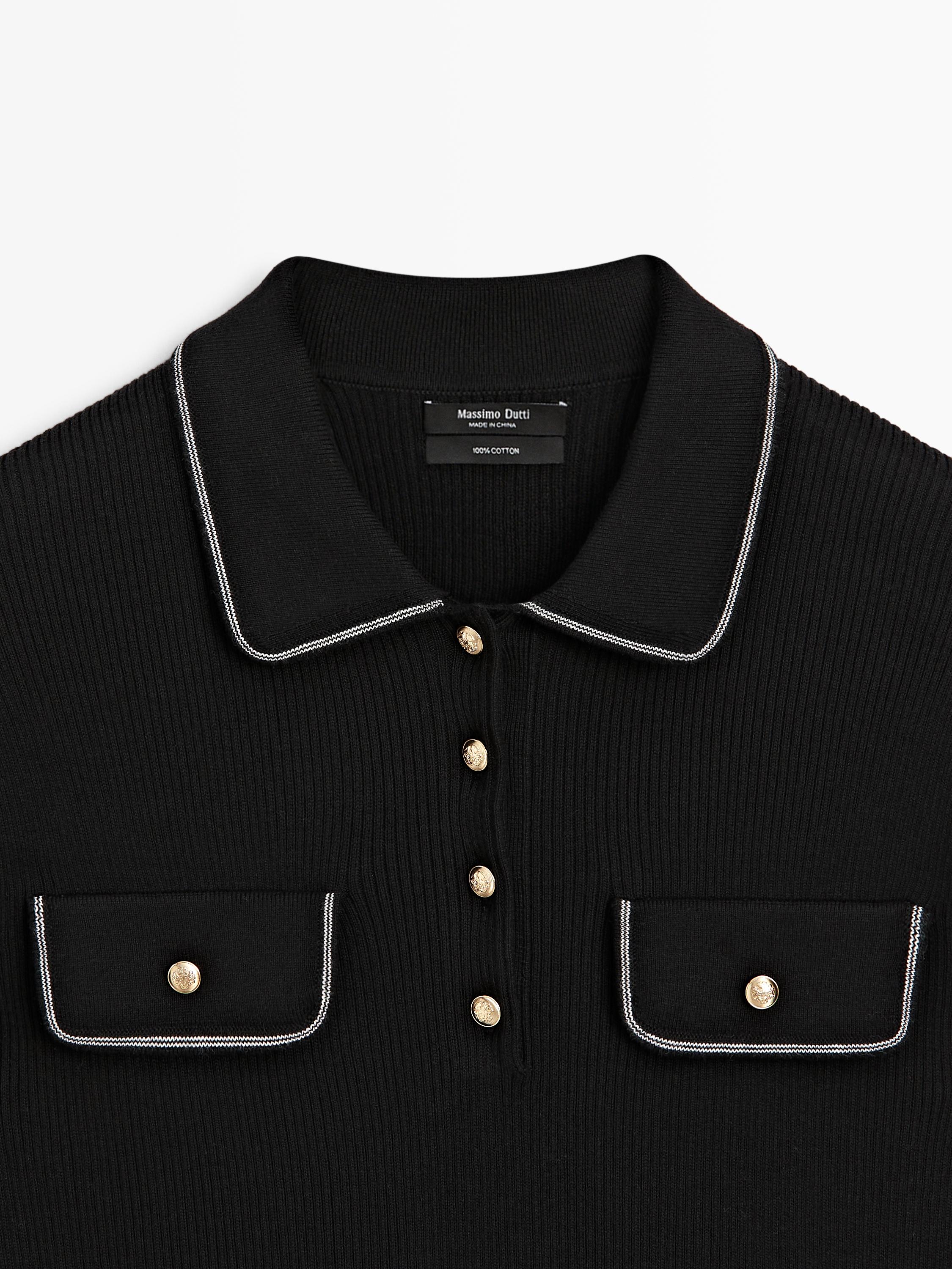 Cotton knit polo shirt with contrast detail