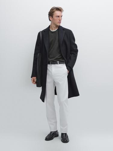Pantalon en serge de coton mélangé - Blanc cassé de Zara - Image 0