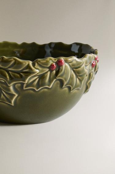 PORCELAIN CHRISTMAS HOLLY BOWL - Green by Zara - Image 3