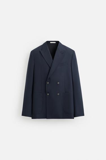 DOUBLE-BREASTED WOOL BLEND BLAZER - Navy blue by Zara - Image 7
