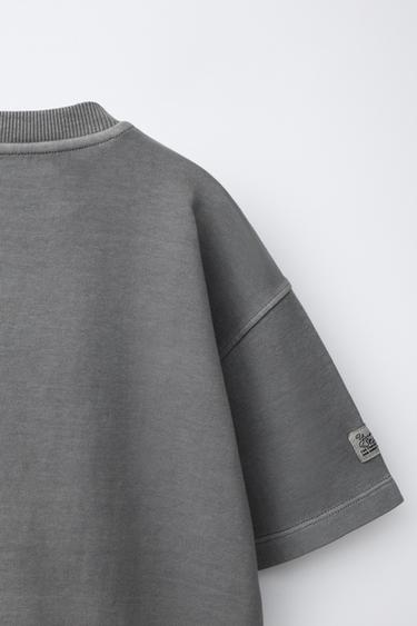 T-SHIRT INTERLOCK TEINT EN PIÈCE - Gris de Zara - Image 3