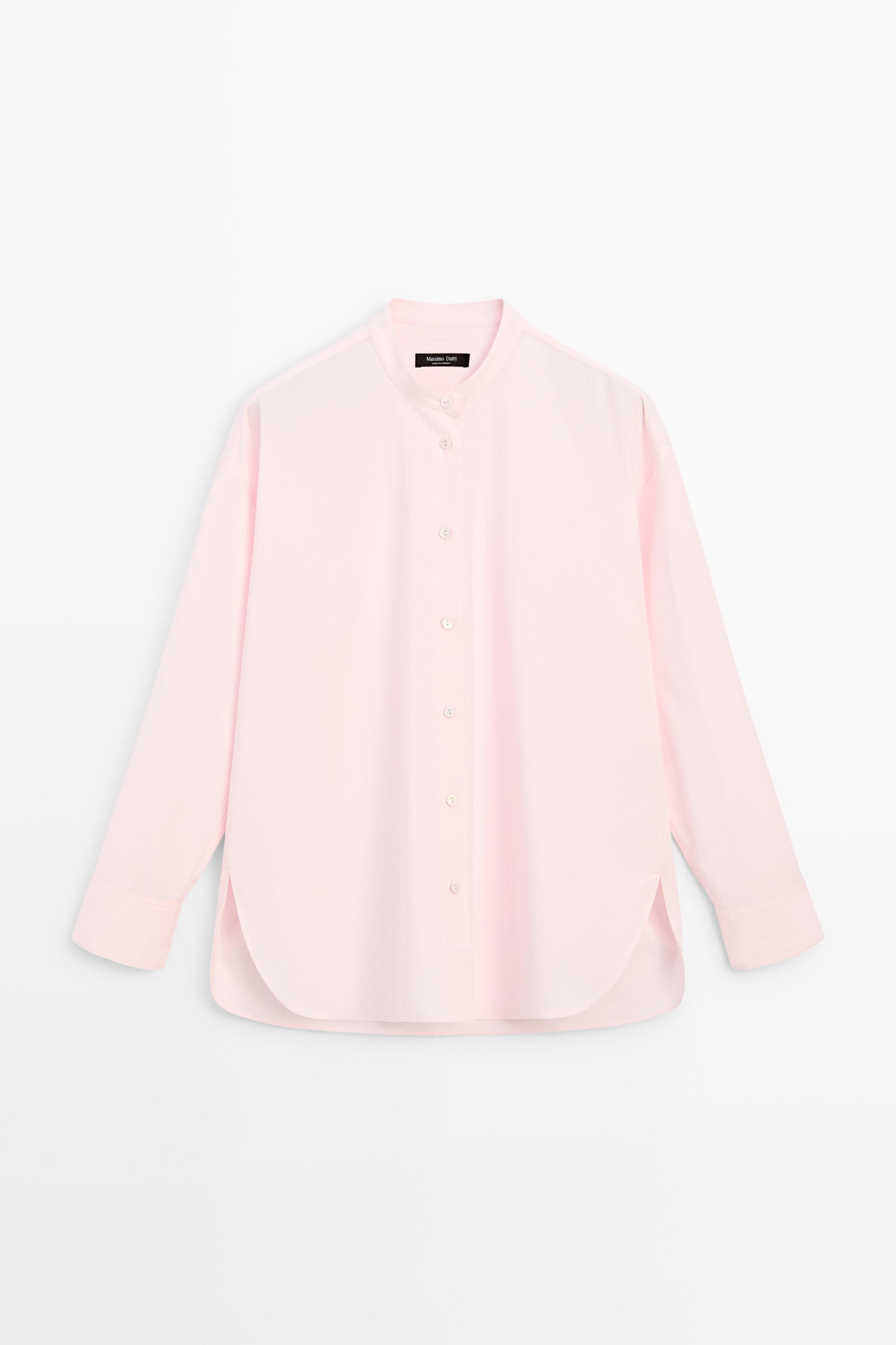 Chemise fluide en coton à col officier