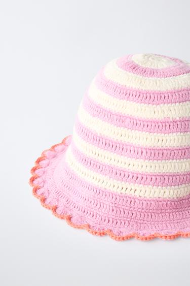 BONNET EN MAILLE CROCHET À RAYURES - Rose / Blanc de Zara - Image 2