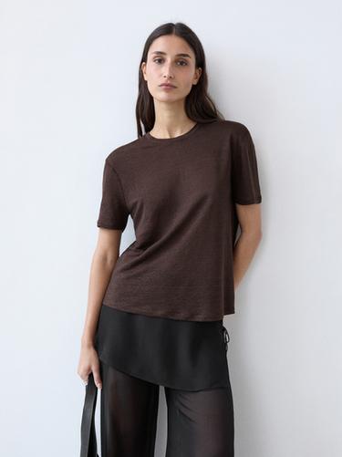 Zara 100% linen short sleeve T-shirt - Dark brown