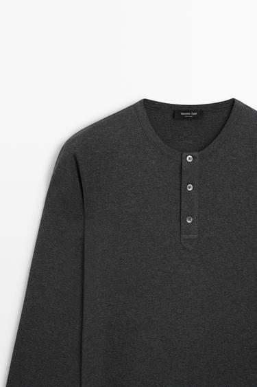 100% lightweight cotton henley T-shirt — Gray marl 2