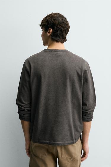 STRIPED LONG SLEEVE T-SHIRT - Dark brown by Zara - Image 2