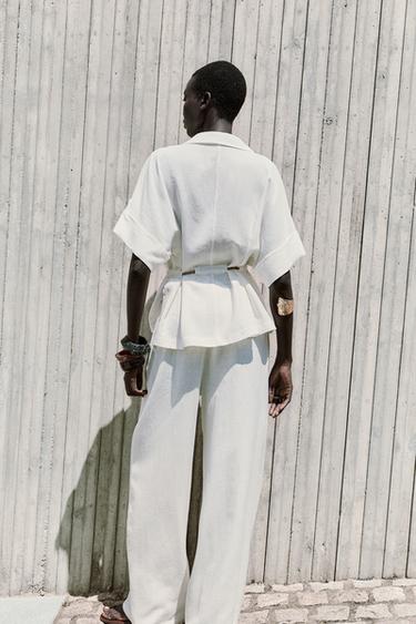 RUSTIC WIDE-LEG TROUSERS WITH RAMIE - Oyster-white by Zara - Image 2