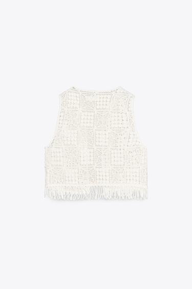 MACRAMÉ FRINGED WAISTCOAT - White by Zara - Image 7