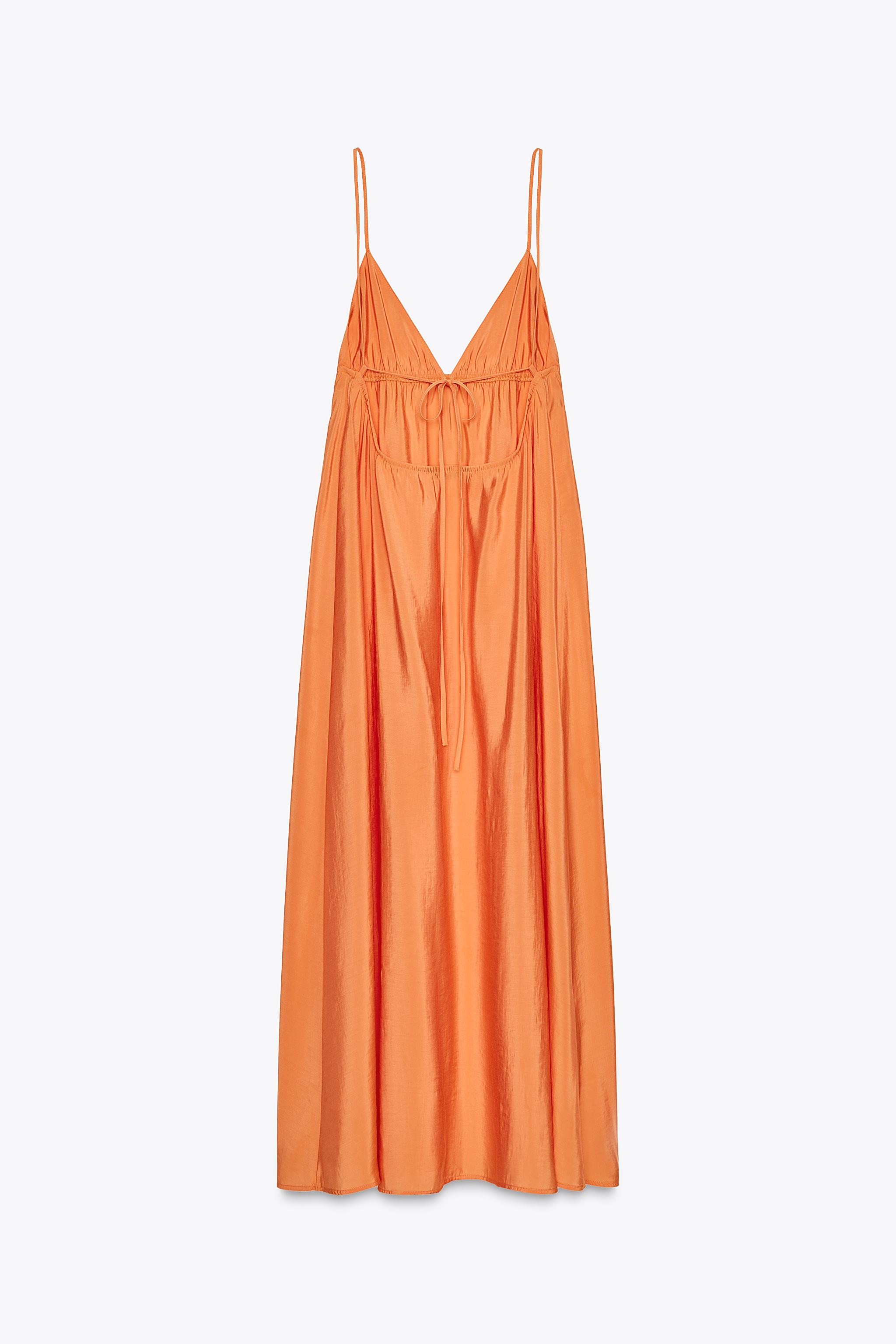 ZARA ストラップ付きフルイドミディ丈ワンピース 2180/241 フルイド ミディワンピース - ゴールデンブラウン | ZARA Japan