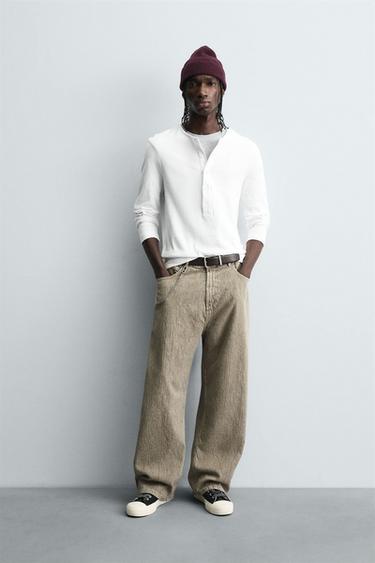 PANTALÓN BAGGY FIT ESTAMPADO LAVADO - Khaki claro de Zara