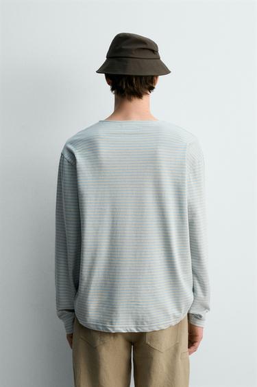 T-SHIRT JACQUARD RAYURES - Bleu clair de Zara - Image 2