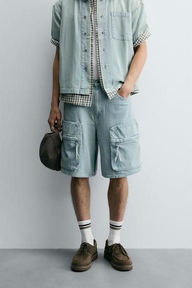BERMUDA DENIM CARGO - Azul-claro da Zara