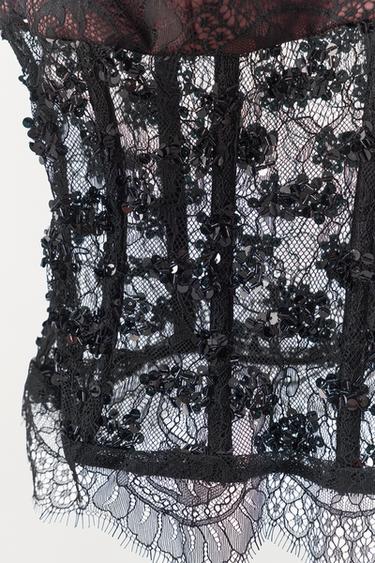 Zara SEQUIN LACE CORSET TOP - Black