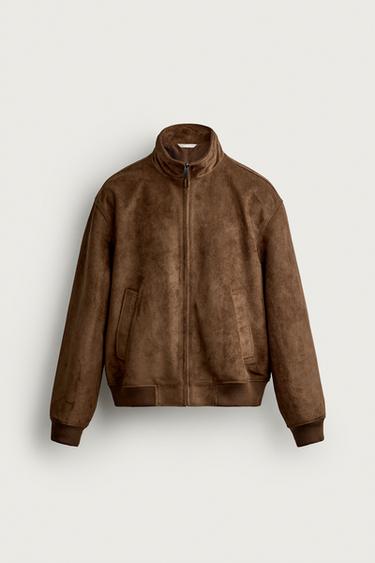 Zara FAUX SUEDE BOMBER JACKET - Brown