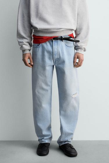 ДЖИНСЫ STRAIGHT FIT С РАЗРЕЗАМИ — ГОЛУБОЙ от Zara
