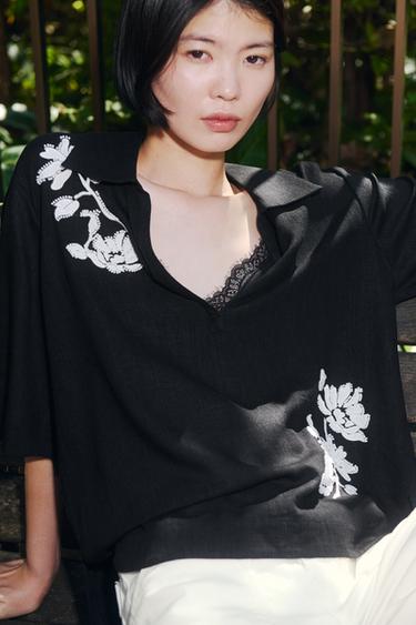 비즈 자수 셔츠 ZW 컬렉션 - Zara 블랙 / 화이트