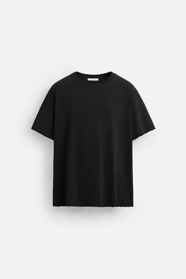 Zara IRREGULAR TEXTURED T-SHIRT - Black