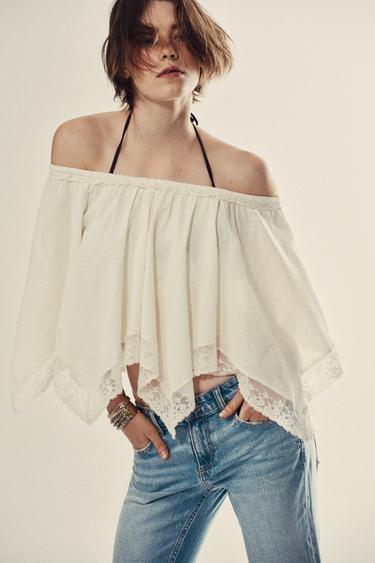 LACE CAPE TOP - Ecru by Zara - Image 2