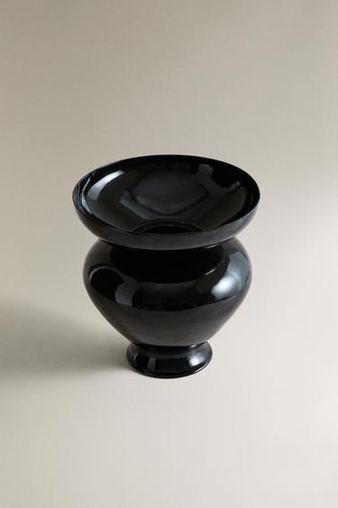 WIDE GLOSS VASE - Black by Zara - Image 1