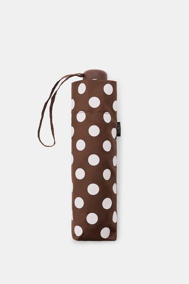 POLKA DOT FOLDING UMBRELLA - Brown by Zara