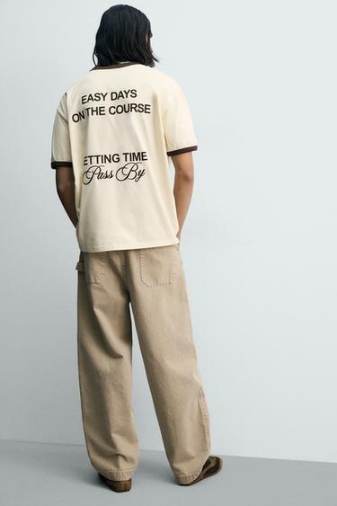 T-SHIRT CÔTELÉ INSCRIPTIONS CONTRASTÉES - Jaune clair de Zara - Image 5