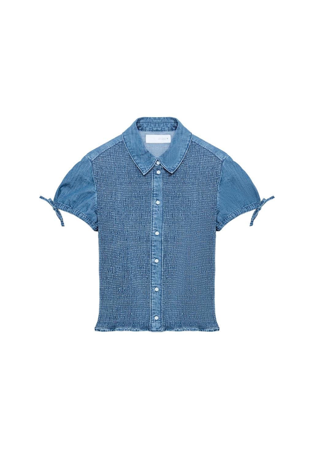 SMOCKED DENIM SHIRT - image 3
