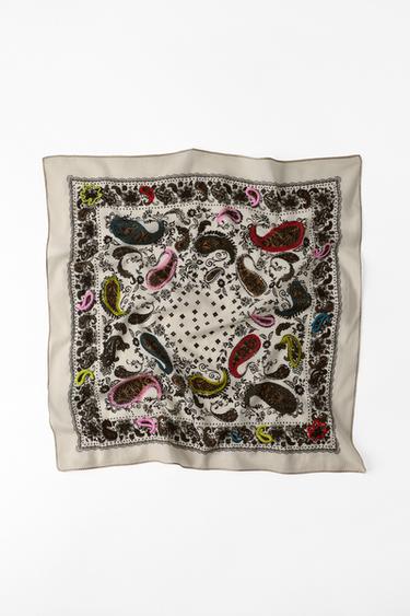 EMBROIDERED PRINT BANDANNA — Ecru 1