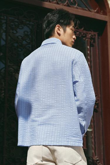 Zara 皺痕效果條紋襯衫 - 天藍色