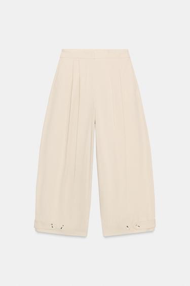Zara ADJUSTABLE HEM BARREL PANTS - Ecru