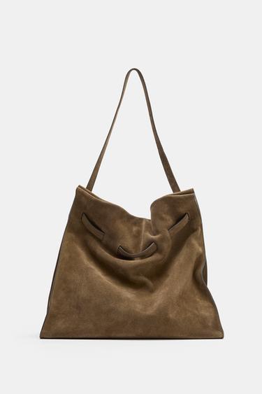 MAXI SPLIT SUEDE BAG - Khaki Green by Zara - Image 0