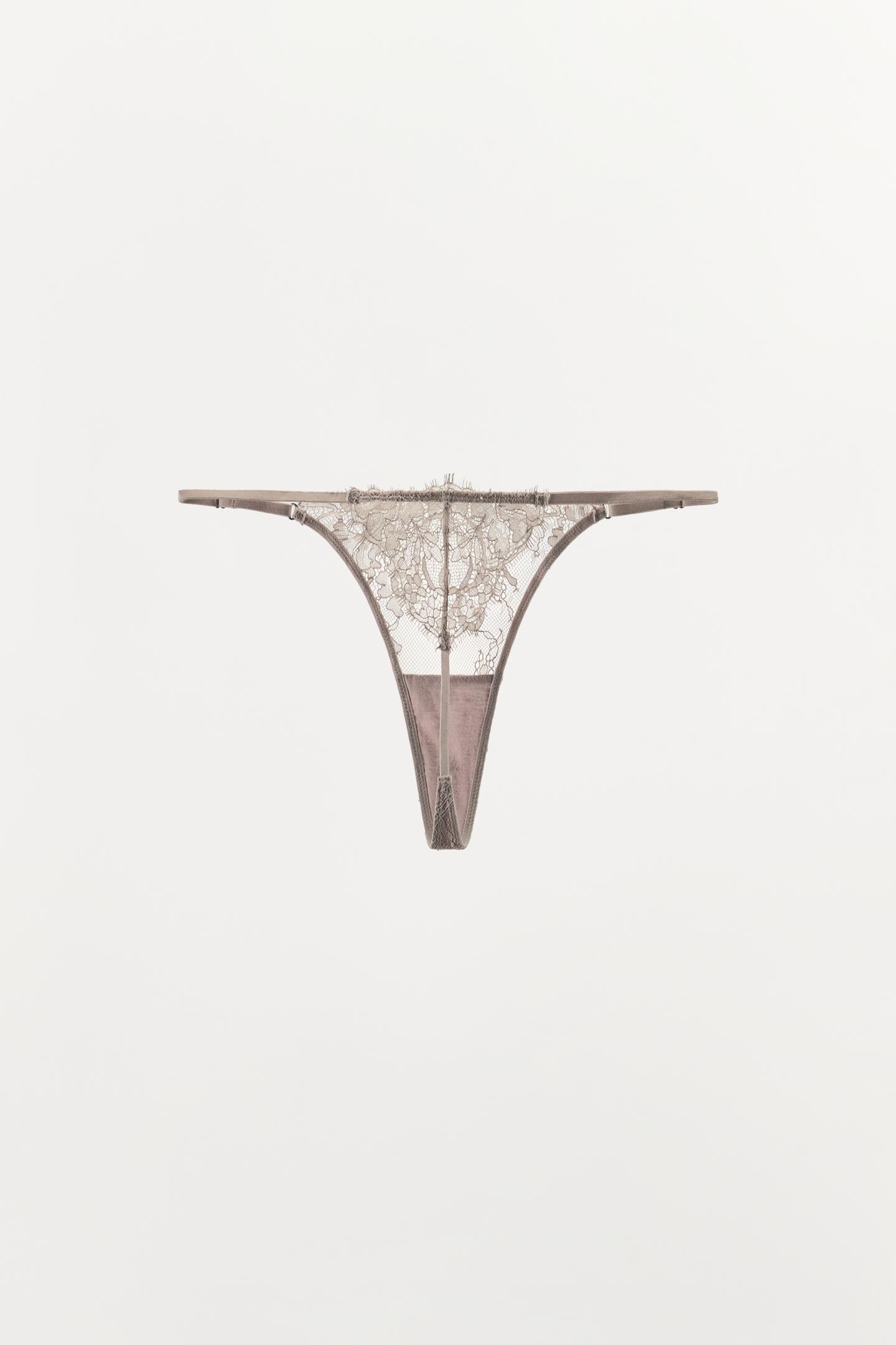Трусы-стринги, кружево — Zara, цвет: Серый / Бежевый — фото 7
