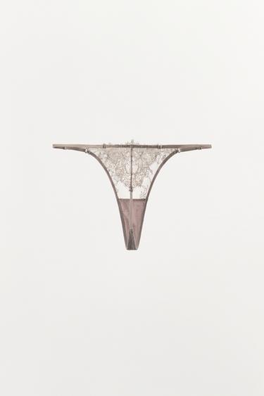 TANGA EN DENTELLE - Gris / Beige de Zara - Image 6