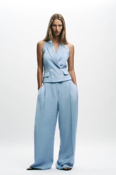 WIDE-LEG DARTED TROUSERS - Sky blue by Zara