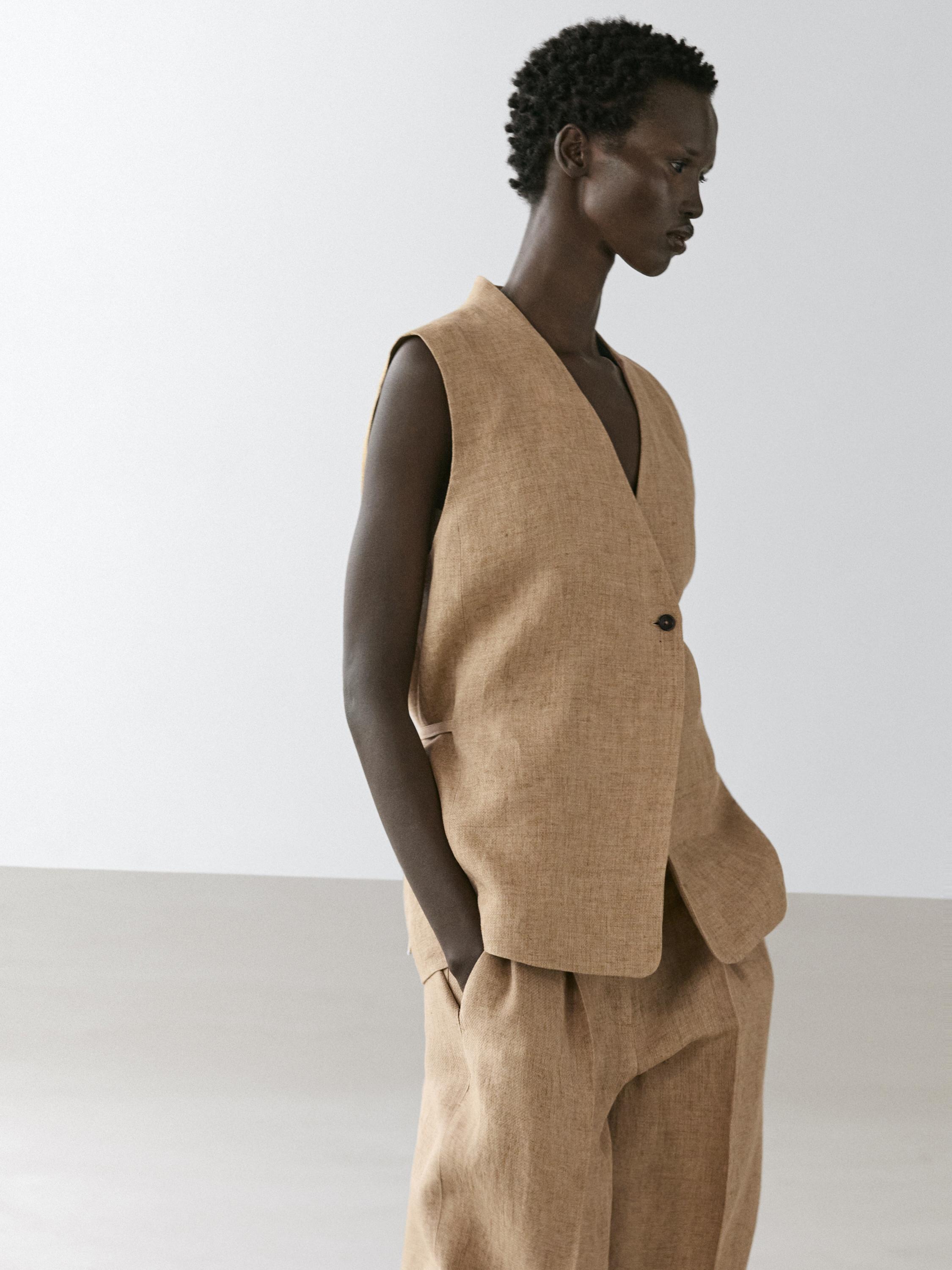 Veste sans manches croisée lin