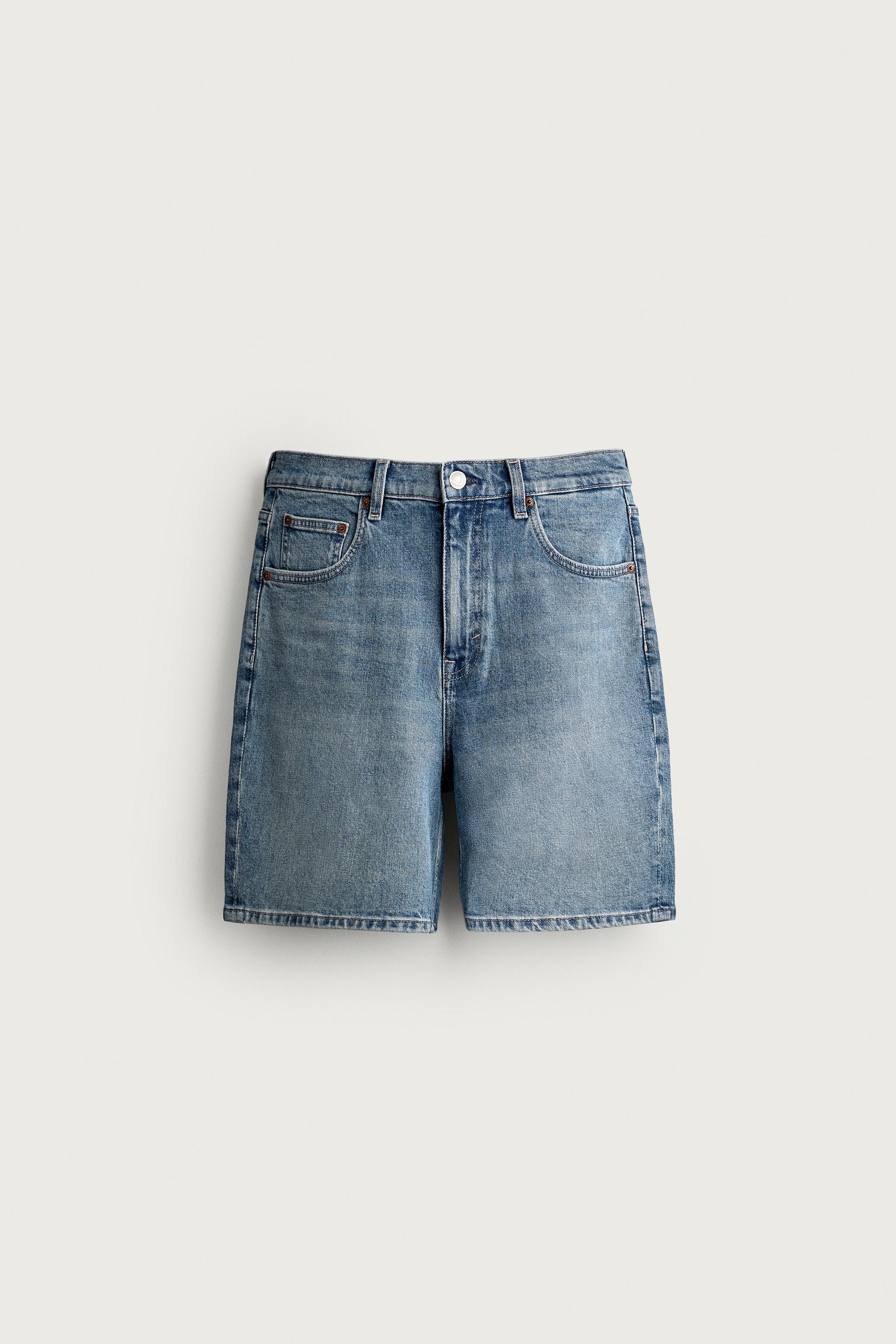 REGULAR FIT DENIM SHORTS — Mid-blue